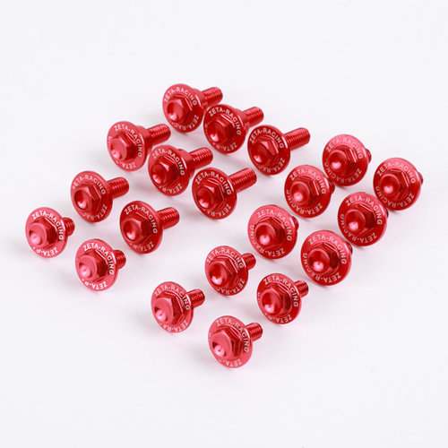 ZETA Aluminum Bolt Set for Plastics KLX250,D-Tracker 18pcs Red